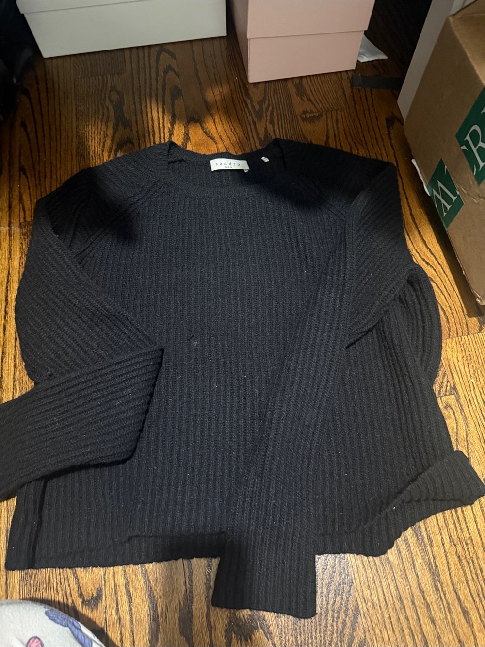 Sandro Black Ribbed Crewneck Sweater
